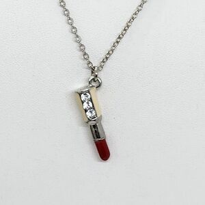 Lipstick Pendant Necklace Silver Tone